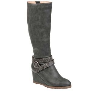 Journee Collection Grey Garin Extra Wide Calf Wedge Boot Womens 10XWC